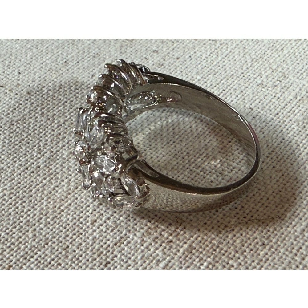Silver Tone Marquise Cluster Cubic Zirconia Cocktail Ring Size 7 - Picture 3 of 7